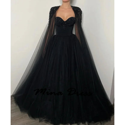 Mina Customized Elegant Party  2024 for Wedding Evening Dresses Woman Elegant Black Shawl Ball Gowns Beads Gauze Evening Dress