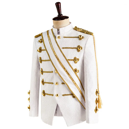 Men Sequin Uniform MJ Dance Wear Glitter Black White Vintage Michael Jackson Stage Jacket with Tassel