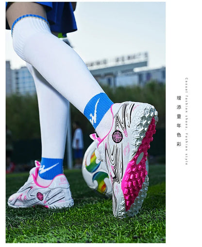 Kids Soccer Cleats Boys Girls Professional Football Shoes FG/TF Grass Training Non-Slip Athletic Sneakers Breathable Comfortable