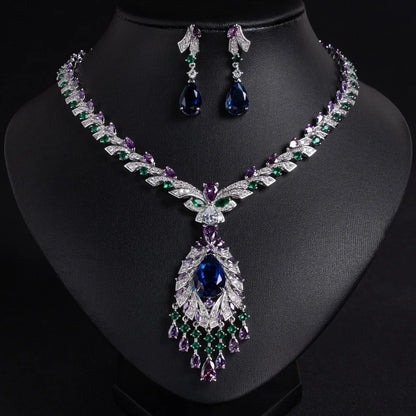 Pop Hot Stereo Jewelry Oil Painting Necklace Earrings Premium Multi-Color 2-Piece Wedding Travel Women's Holiday Gift M-1000