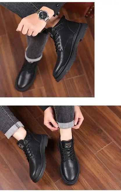 Casual Formal Footwear Brand Men's Leather Shoes New in Winter Men Boots Warm Plush Lace-up Ankle Boots Comfy Office Work Shoes
