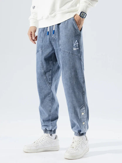 Korean Popular Clothes Jeans Casual Men Loose Fit Stretch Spandex Denim Jogger Pant Male Hip Hop Streetwear Trouser Big Size 8XL