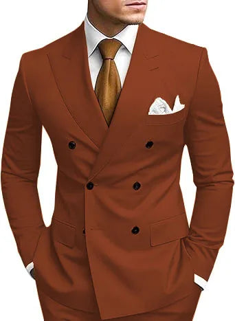Man 2 Piece Outfit Set Double-breasted, Double-slit Suit for  Wedding Dresses Stage Costume Graduation Casual Suit