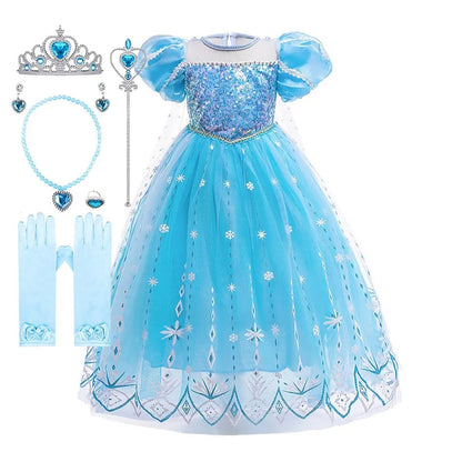 Children Snow Queen Costume Kids Elsa Cosplay Performance Sequins Disguise Girls Princess Party Elegant Fantasy Halloween Dress