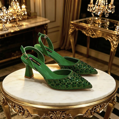 2026 New INS Italian Design Blue Rhinestone Pointed Toe High Heels with Matching Handbag Set Elegant Wedding & Party for Women