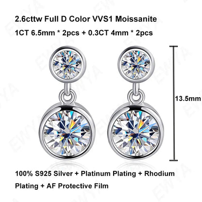 Bezel Full 2.6cttw D Color Moissanite Drop Earrings for Women S925 Silver Plated 18K Rose Gold Bubble Diamond Stud Earring