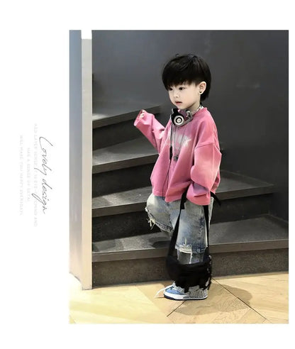 2pcs Set Children's Clothing 2026 Boy Spring Autumn New Korean Version Pink Gradient Base Shirt Fashion Personalized Denim Pants