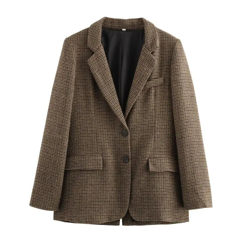 Autumn Winter Plaid Mixed Fabric Women's Suit Jaet Versatile Design New Arrival Faionable Commute Sle Long Sve