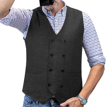 Men Vest Brown Herringbone Double Button Waistcoat For Wedding Birthday Banquet Party Business Office Work Men Suit Vest