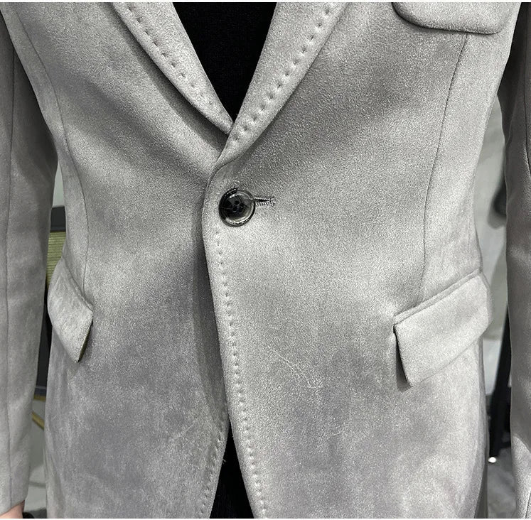 Men's Deerskin Fleece Suit Jacket 2025 Spring New High Quality Single Button Slim Fit Business Casual Suit Coat  Men Clothing