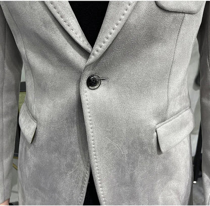 Men's Deerskin Fleece Suit Jacket 2025 Spring New High Quality Single Button Slim Fit Business Casual Suit Coat  Men Clothing