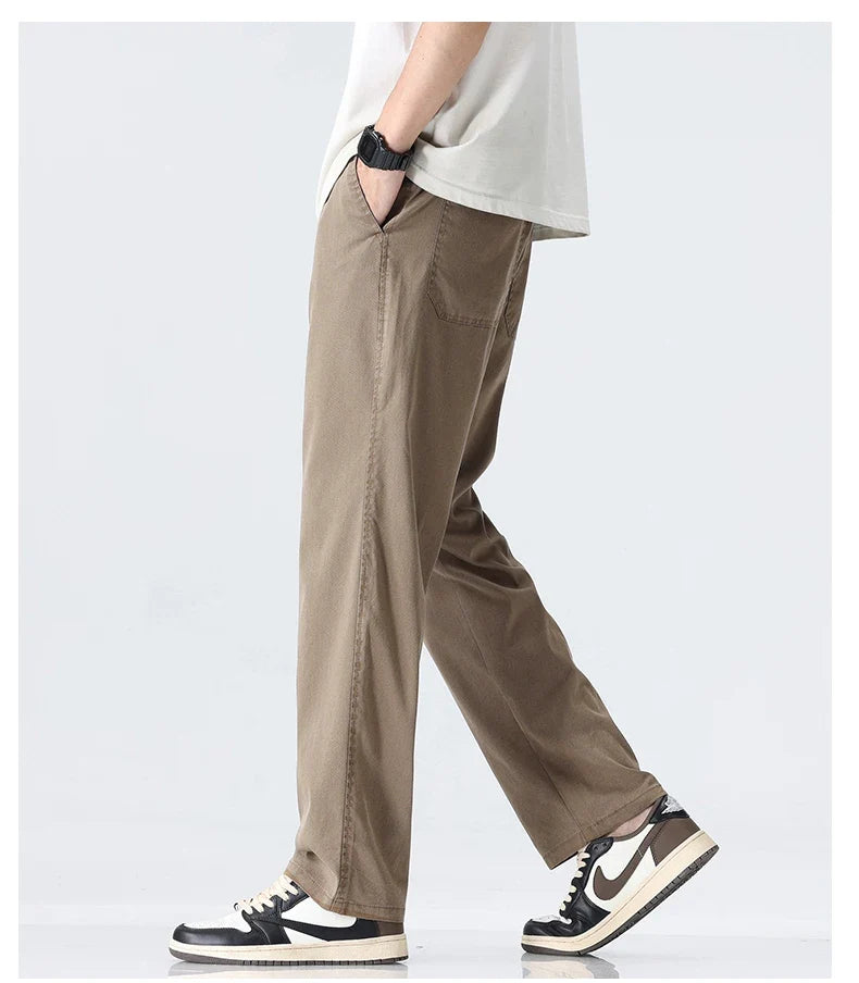 Coffee Ultra-thin Wide Pants Men Lyocell Fabric Breathable Soft Straight Casual Trousers Loose Simple Male Sweatpants