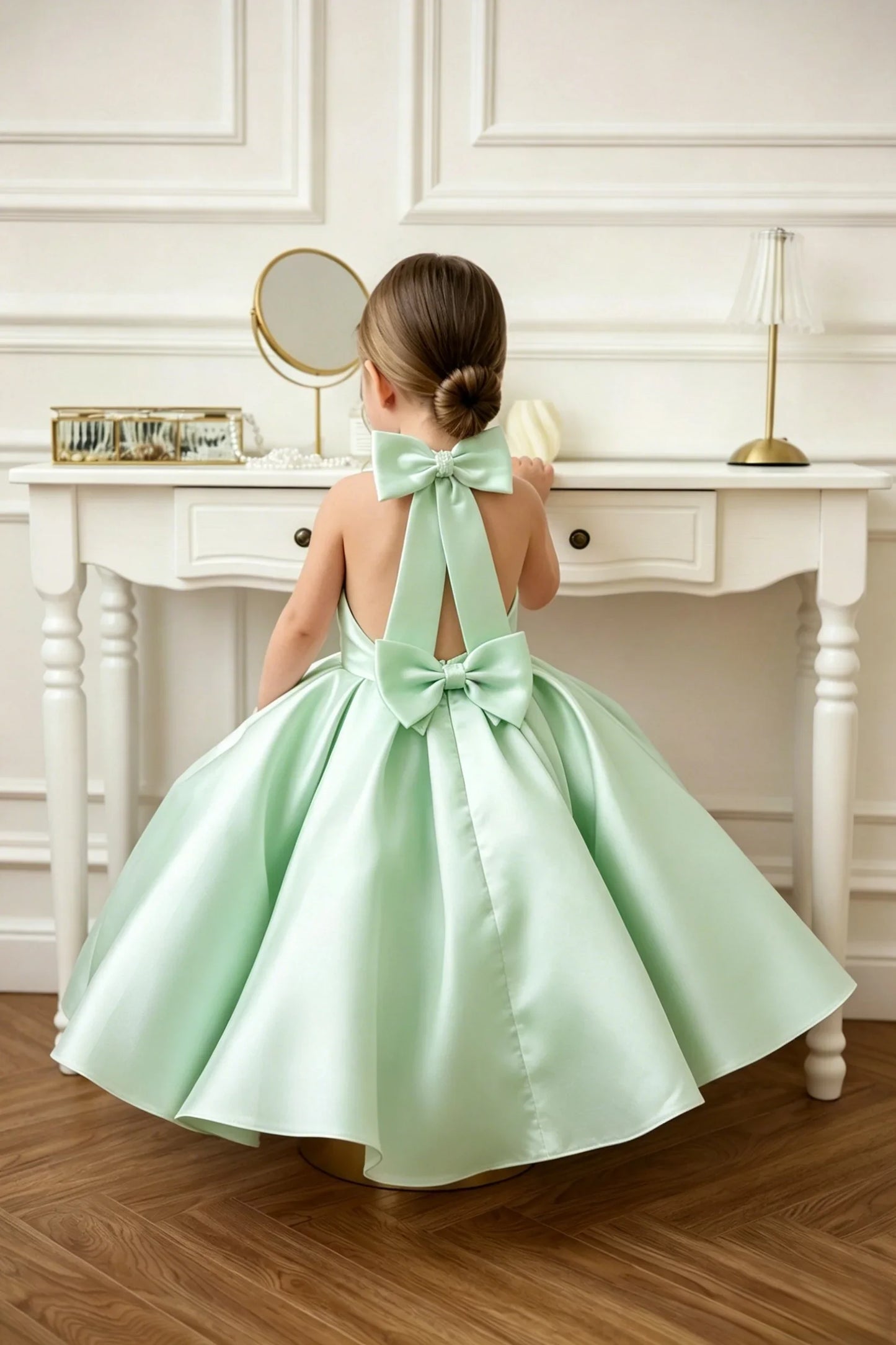 Satin Flower Girl Dress Mini Bridal Wedding Dress Kids Ball Gown 1st Communion Frock Pageant Gown Vestidos De Noiva Customized