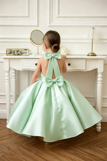 Satin Flower Girl Dress Mini Bridal Wedding Dress Kids Ball Gown 1st Communion Frock Pageant Gown Vestidos De Noiva Customized