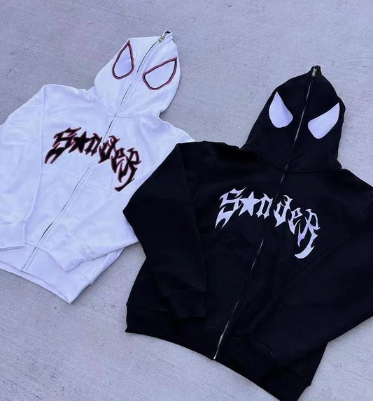 Harajuku Fashion Y2K Oversized Coat Personality Spider Print Women's Hoodie Autumn And Winter Punk Full Zip Up Hoodie Tops