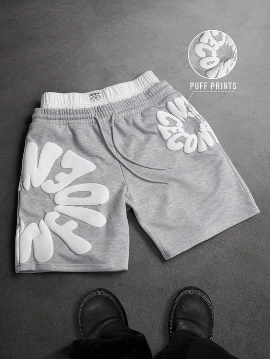 Men's Oversized Streetwear Shorts Brand 3D Puff Print Letter Graphic Polyester Gray Multi Color Casual Shorts S-2XL All Size 1Pc