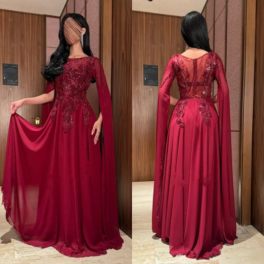 Customized Intricate Chiffon Pleat Flower Sequined A-line O-Neck Long Dresses Bespoke Occasion High Quality Formal