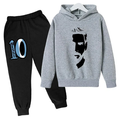 Spring Autumn Children's Hoodie Set Messi Avatar Printed Sportswear Hoodie Pants Suit 2-piece Set Boy Girl Kid Clothes Tracksuit