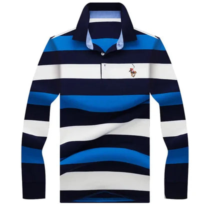 Autumn winter new polo shirt High quality brand cotton men's polo shirt Long sleeve casual striped shirt polo men clothing