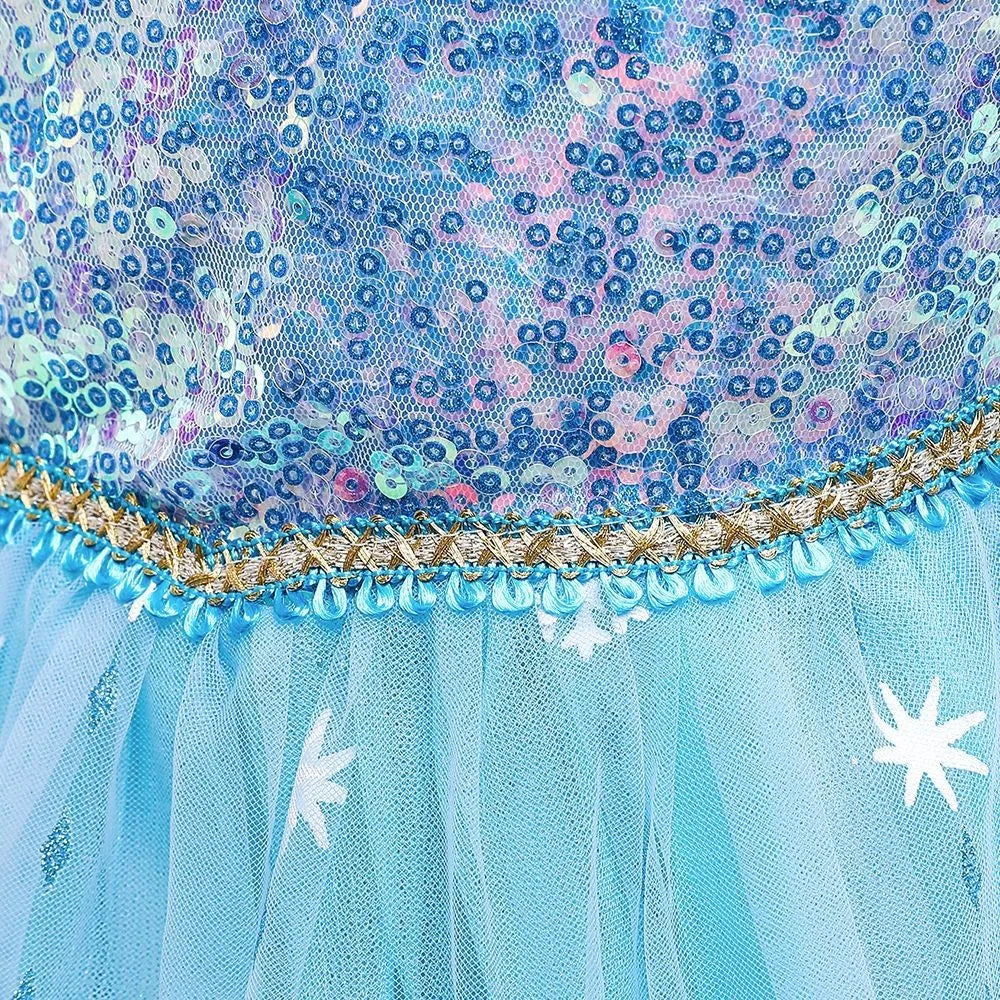 2026 Summer Frozen Costume Princess Dress for Girls White Sequined Carnival Dress Kids Cosplay Snow Queen Elsa Dress For Girls