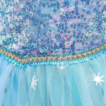 2026 Summer Frozen Costume Princess Dress for Girls White Sequined Carnival Dress Kids Cosplay Snow Queen Elsa Dress For Girls