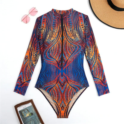 One Piece Sun Protection Swimwear 2026 Women Long Sleeved Print Swimsuit Female Sports Bathers Swimming Bodysuit Beach купальник