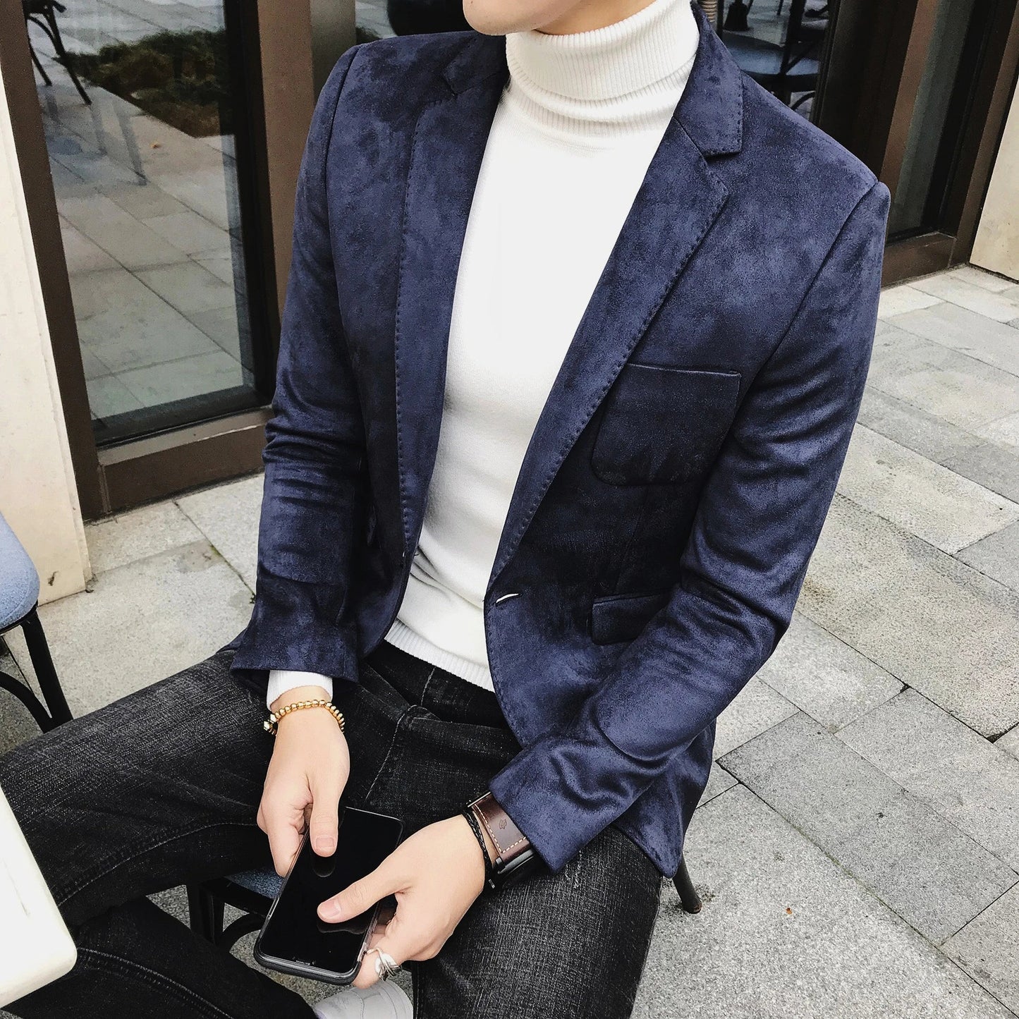 Blazer Hombre Men's Casual Slim Fit Deerskin Velvet Suit Jacket High-quality Korean Luxury Formal Solid Color Suit 6 Colors
