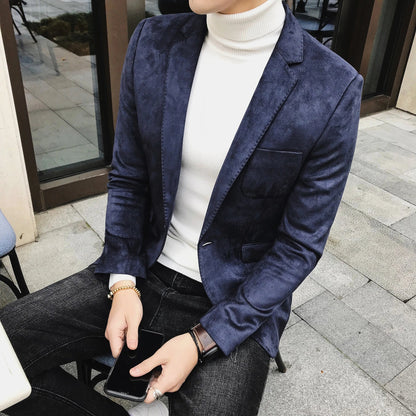 Blazer Hombre Men's Casual Slim Fit Deerskin Velvet Suit Jacket High-quality Korean Luxury Formal Solid Color Suit 6 Colors