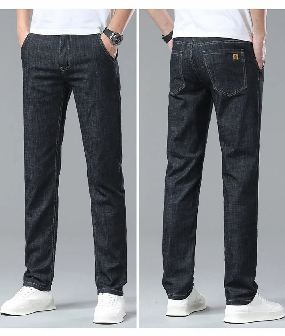Summer Lyocell Men's Jeans Breathable Thin Casual Straight Stretch Business Work Denim Trousers Classic Fashion Brand Clothing