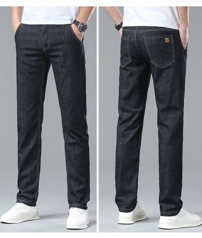Summer Lyocell Men's Jeans Breathable Thin Casual Straight Stretch Business Work Denim Trousers Classic Fashion Brand Clothing
