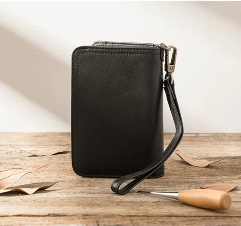 Fashion Genuine Leather Men Wallet Clutch Purse Male Bifold Money Clips with Hasp large capacity Card Wallet Short W/ Zip Pocket