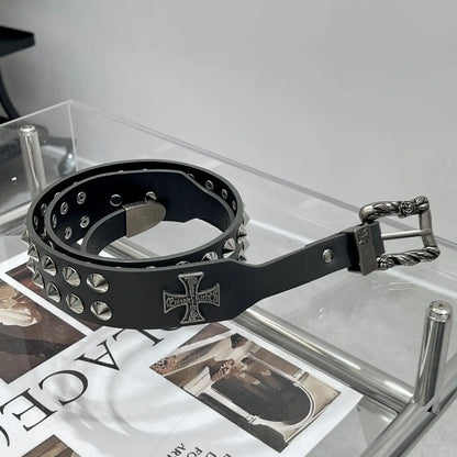 Punk New Gothic Y2K Women Men Belts Luxury Brand Goth Ladies Hip Hop Punk Rivet Skeleton Print Waist Belt Jeans Waistband