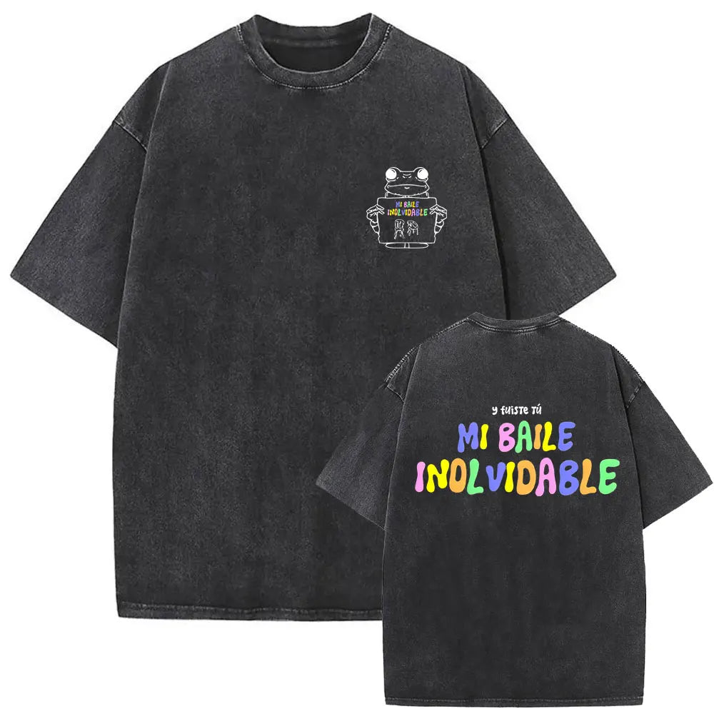 Rapper Bad Bunny Washed Vintage T-shirt Debi Tirar Mas Fotos DTMF World Tour 2026 T Shirts Men Women Fashion Hip Hop T-shirts