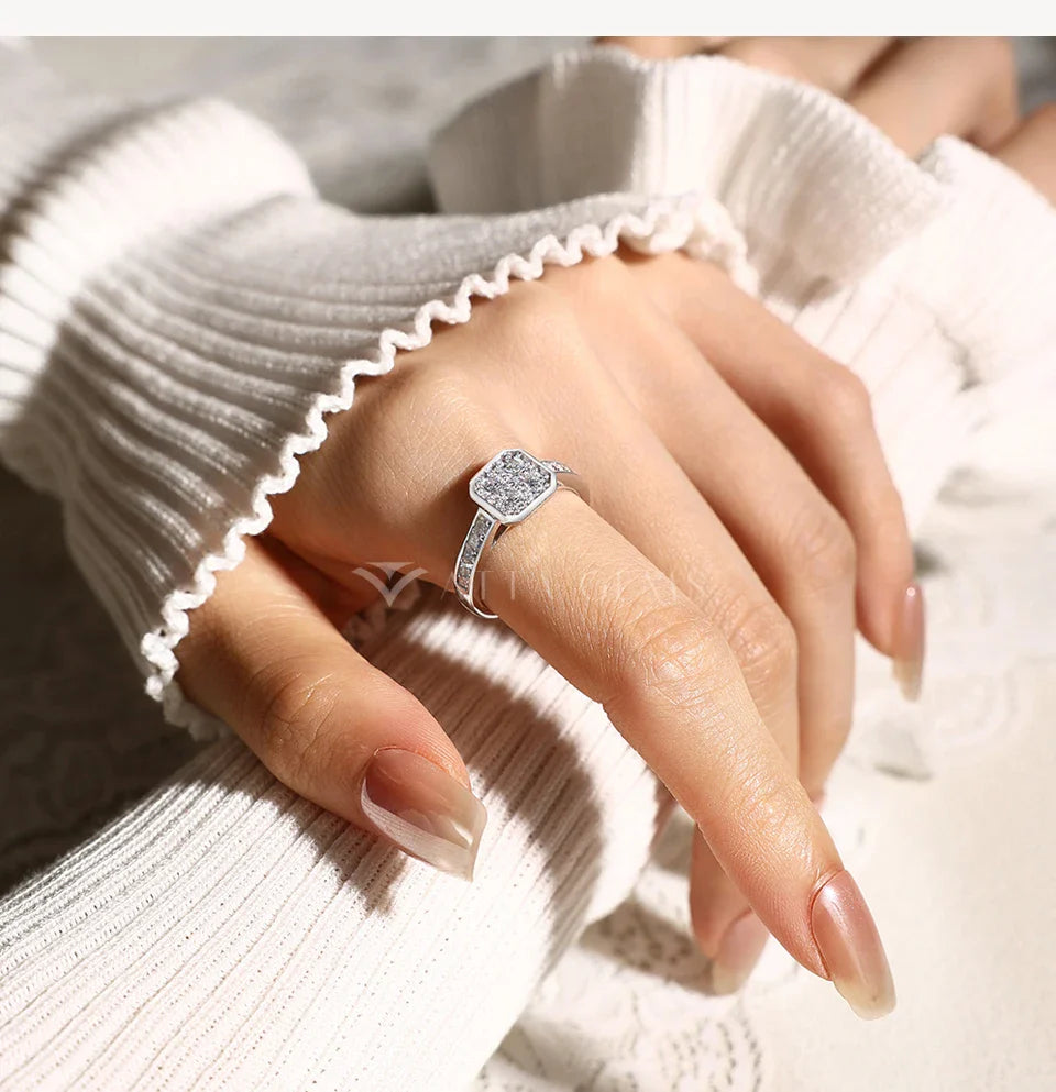 Bague ATTANGEMS carrée en moissanite DVVS1 en argent sterling 925, bagues de fiançailles classiques, alliance élégante, bijoux pour femme