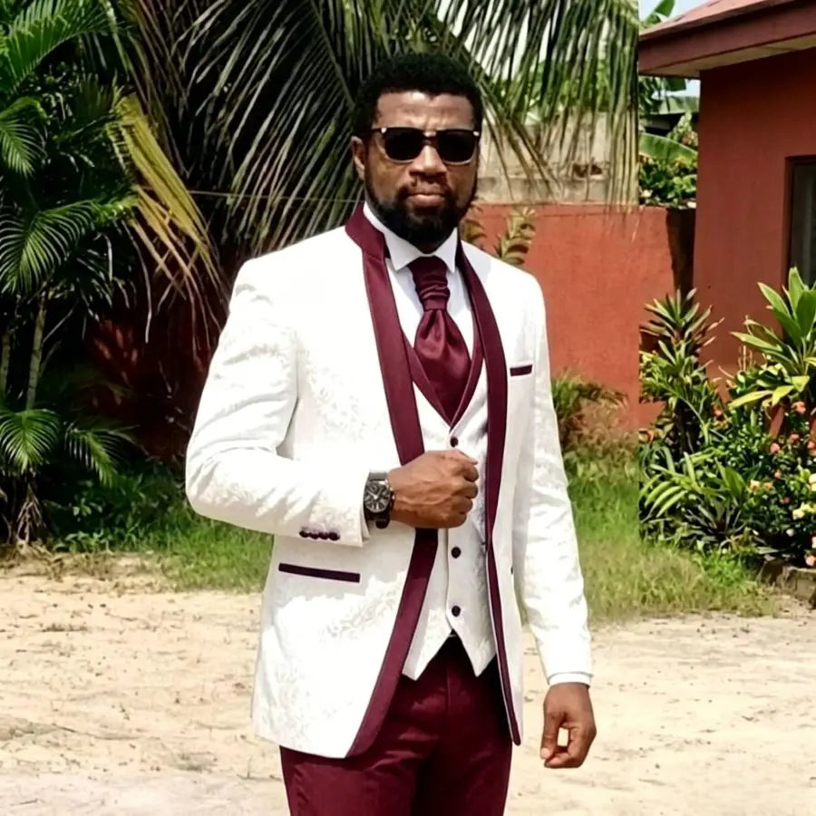 Floral Pattern Wedding Suits for Man Slim Fit Men Suits with Stand Collar 3 Pieces Groom Tuxedo Blazer Vest Pants Set 2026
