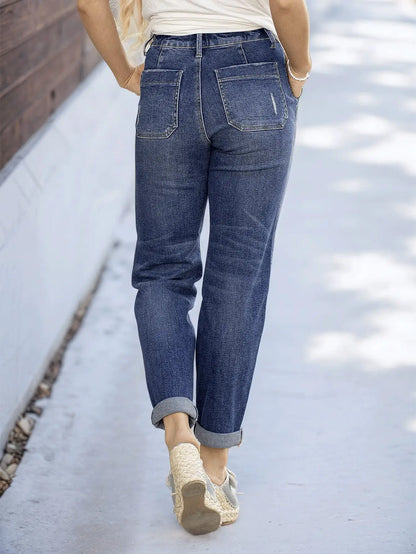 Women's Slim Fit Tie-Waist Washed Denim Jeans – Stylish and Comfortable Denim Pants for Effortless Everyday Wear