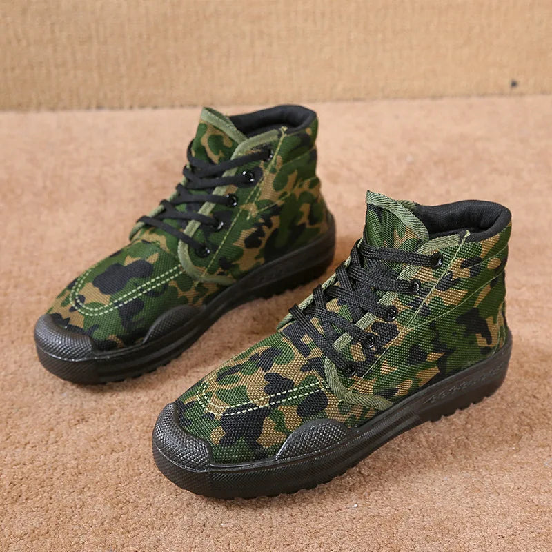 35-45 Men Boots Canvas Shoes Spring Autumn High Top Work Safety Ankle Botas Camouflage Non-slip Zapatillas Lace-up Footwear Y13