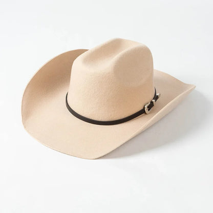 New Autumn Winter Women Fedoras with Belt Buckle Wide Brim Rolled Wool Cowboy Hat M L Size Obtainable