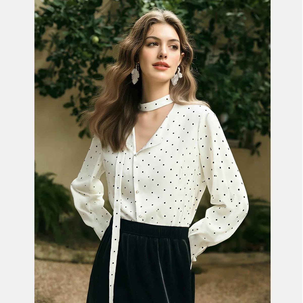 Woman Chiffon Blouse French Style 2026 Spring Elegant Polka Dot Ladies Top Bow Tie Neck Long Sleeve Shirts O58CC002535
