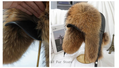 2026 Cap 100% Raccoon Dog Full Fur Fox Fur Hat Men's Fur Ear Protection Winter Thickened and Warm Russian Hat Men's Trend