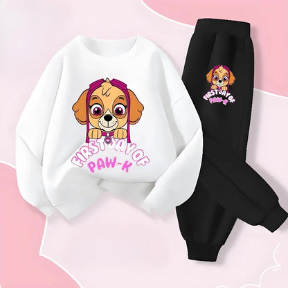 Girls' Casual Pullover Long Pants Two Piece Sets Cartoon Printed Kids Hoodies Set Children's Breathable Sweatsuit