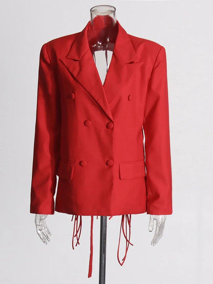 Patchwork Diamonds Backless Blazer For Women Notched Collar Long Sleeve Spliced Button Chic Blazers Female Style