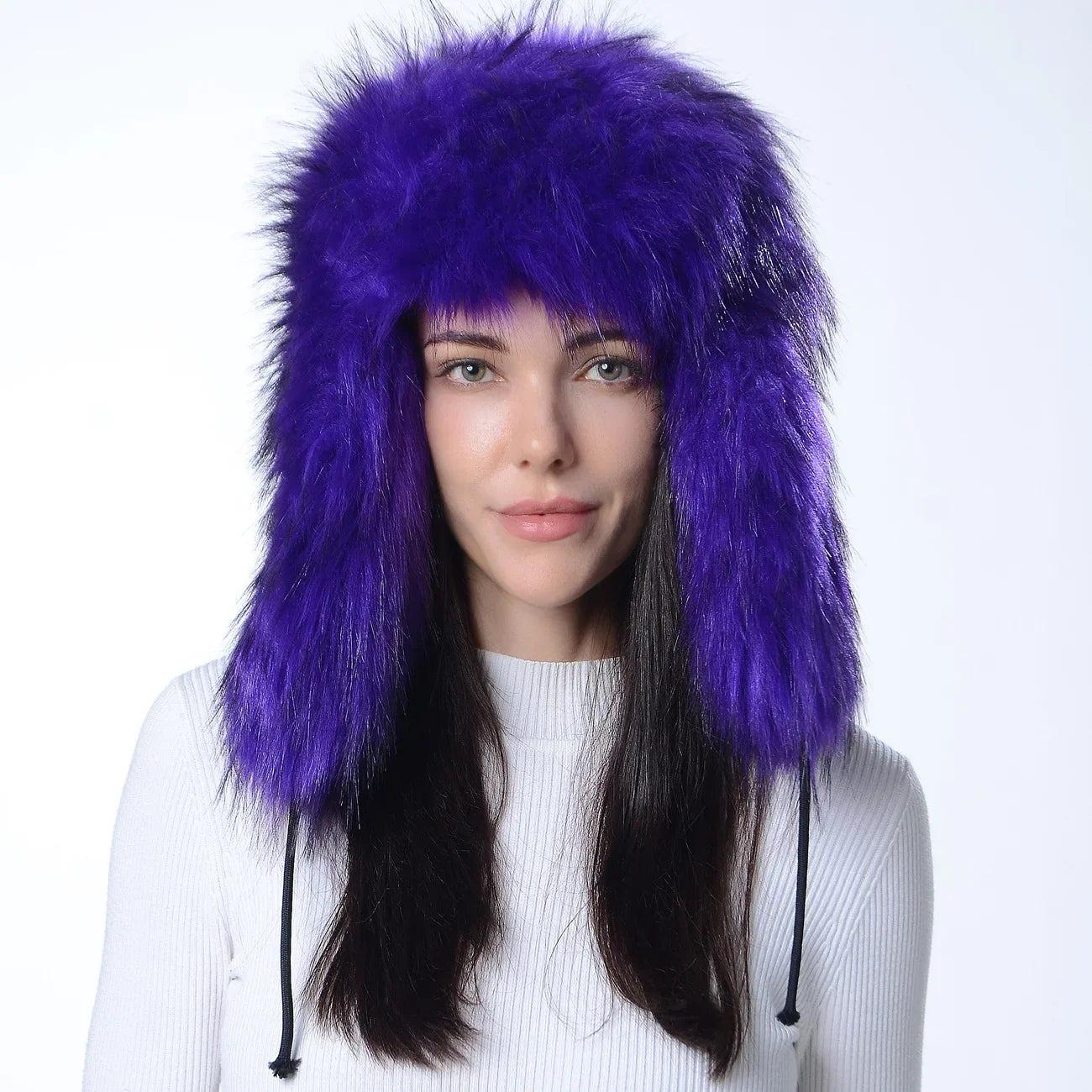 Plush Raccoon Fur Hat Women Thicken Faux Fur Earflap Hat Winter Warm Russian Ushanka Hats Windproof Furry Bomber Cap