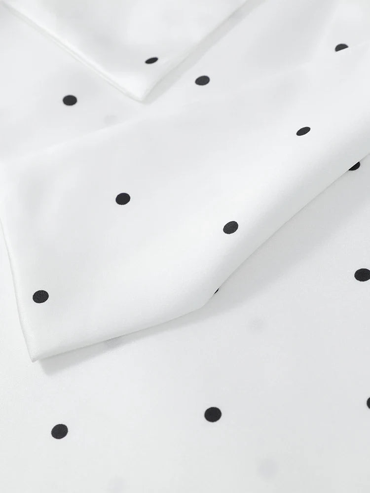 Satin Scarf Neck Polka Dot Printing Women Blouse Fashion Full Sleeve Loose Basic Shirt Lady Autumn New Highstreet Commute Wear