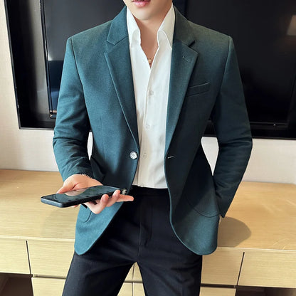 Autumn  Winter New Fine Striped Woolen Suit Jacket Men Casual Business Slim Fit Party Dress Formal Wedding Fashion Suit Coat