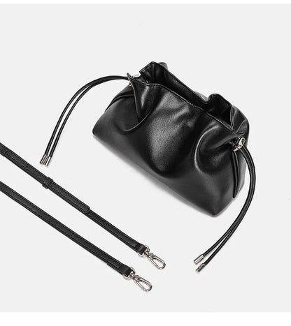 Luxury Pleated Cloud Crossbody Bag - Premium Genuine Leather Drawstring Shoulder Purse, Versatile Small Bag for Elegant Lady