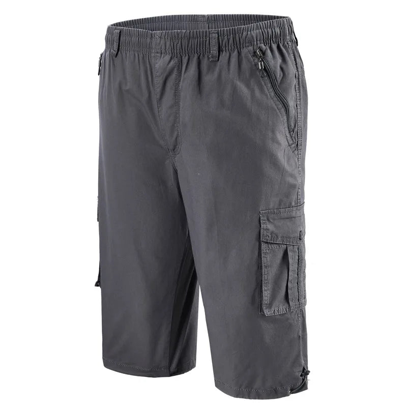 Cargo Shorts Men Zipper Pocket Many Men's Breeche Long Length 3/4 Capri Short Pant Cotton Bermuda Summer 2024 Casual Male Shorts