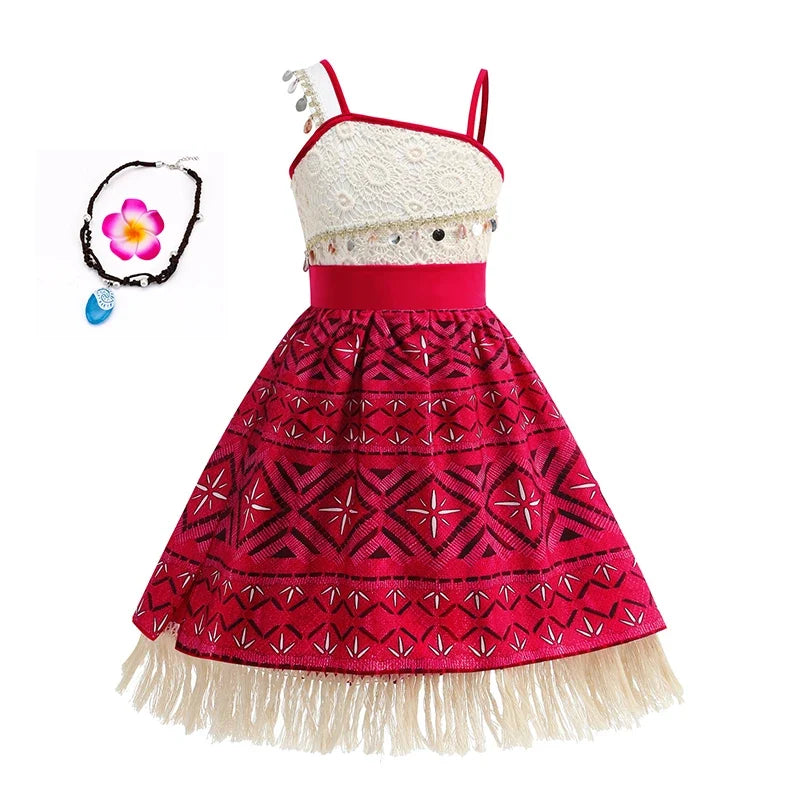 2 Vaiana Costume Girls Princess Dress Children Purim Lace Clothes Kids Cartoon Cosplay Outfits Birthday Party Frock