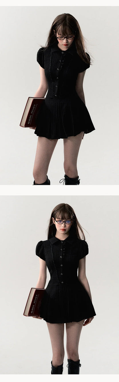 High Quality Dress A-line Elegant Sexy Lace Short Sleeved Shirt Skirt Commuting College Style Decoration Retro Dress Vestido Y2k