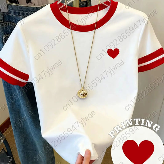 Womens Short Sleeve Valentines Day Edition Red Heart Print T-Shirt Girl Round Neck Tee Outdoor Sports plus-size women's clothing